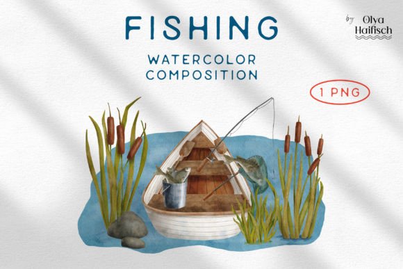 Download Watercolor Fishing Boat and Lake Clipart - Fishing boat Collection