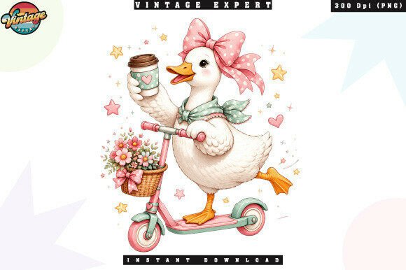 Download Cute Duck Riding Scooter with Coffee PNG - Cute duck Collection