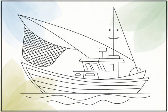 Download Fishing Boat with Net Line Art - Fishing boat Collection