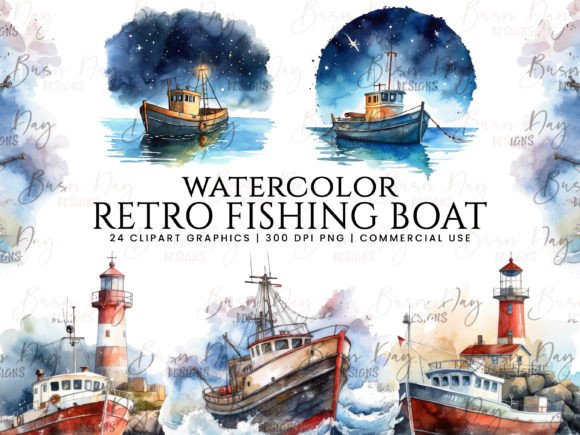 Download Watercolor Retro Fishing Boat Clipart - Fishing boat Collection